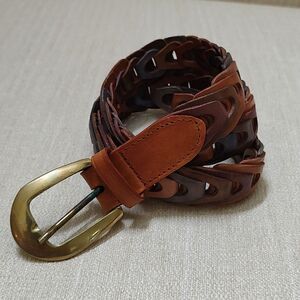 Genuine Leather Multi Color Woven Link Belt Brass Buckle
